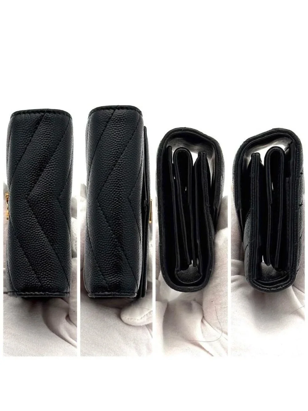 Saint Laurent Wallet Stitch Caviar Leather YSL Black